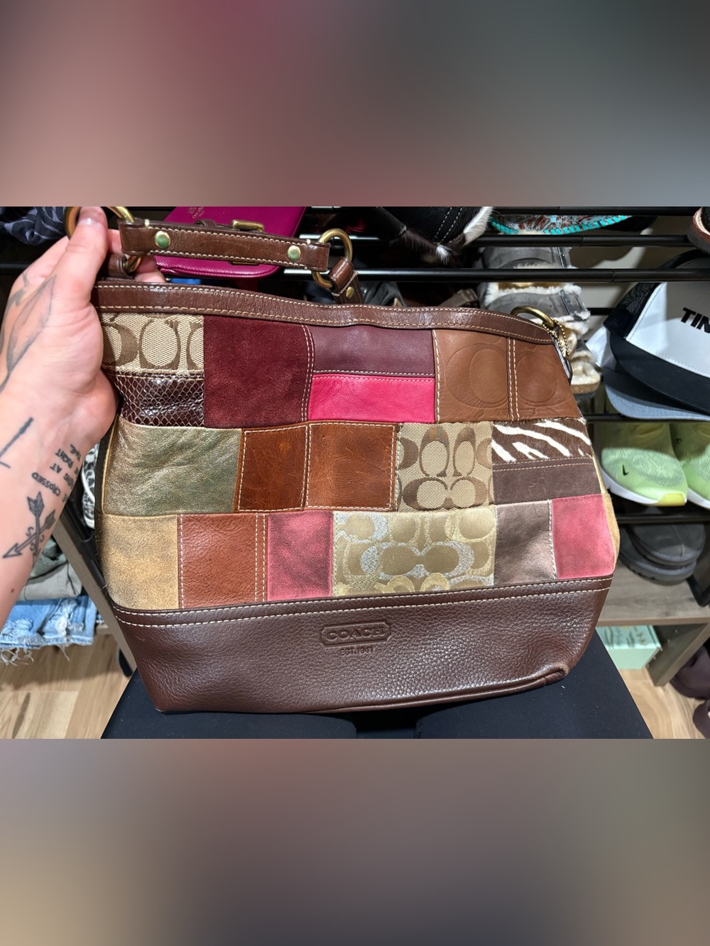 COACH Multicolor Patchwork Leather Shoulder Bag